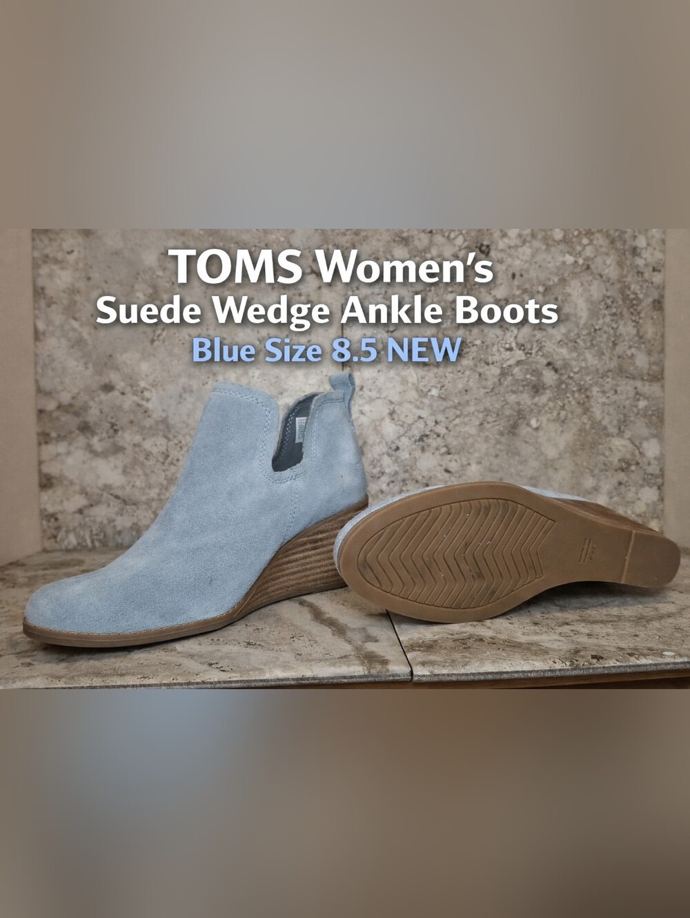 TOMS Light Blue Suede Wedge Ankle Booties
